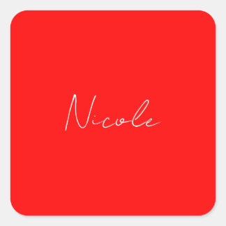 Handwriting Elegant Name Red White Colour Plain Square Sticker