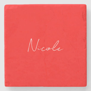 Handwriting Elegant Name Red White Colour Plain Stone Coaster