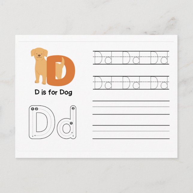Handwriting FlashCards for Kindergarten | D,E | Postcard (Front)