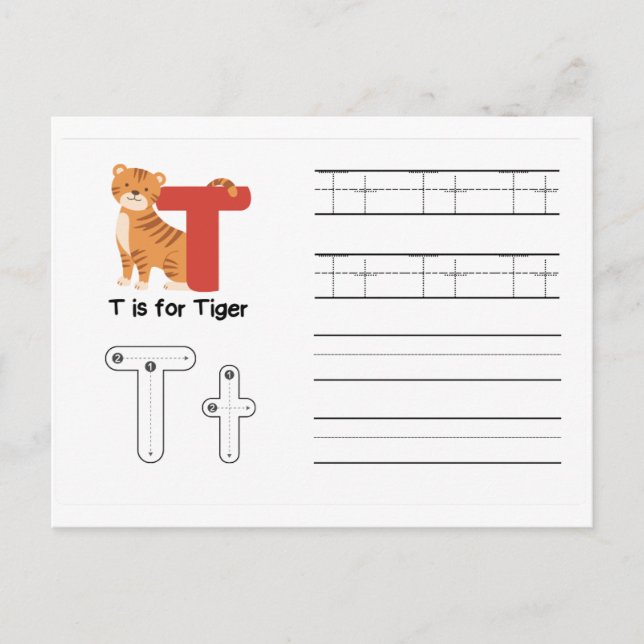 Handwriting FlashCards for Kindergarten | T,U | Postcard (Front)