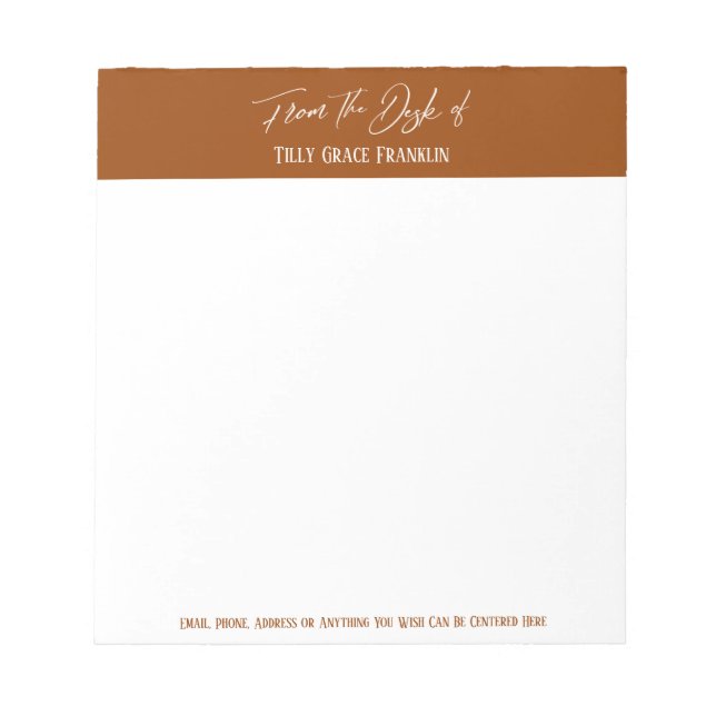 Handwriting From the Desk of Dark Burnt Orange Notepad (Front)