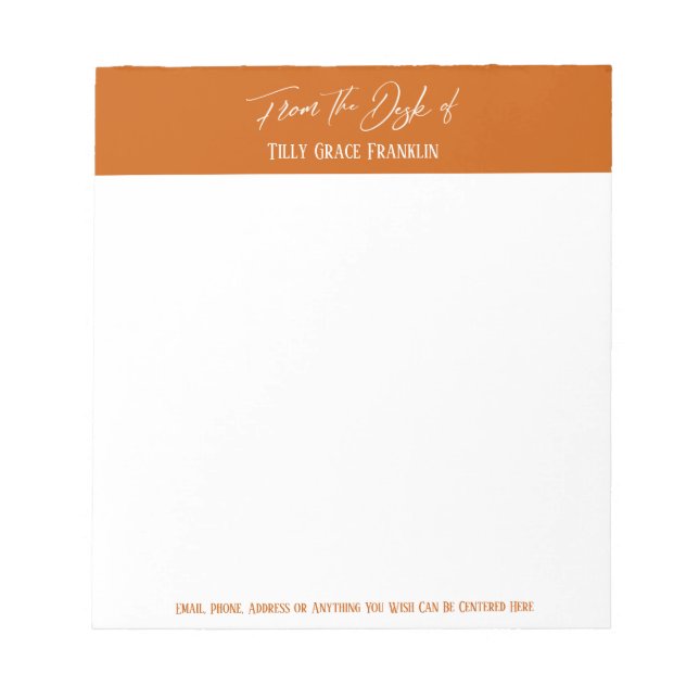 Handwriting From the Desk of Light Burnt Orange Notepad (Front)