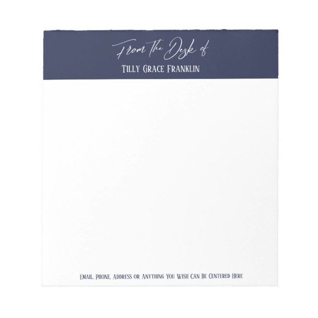 Handwriting From the Desk of Navy Blue Block Notepad (Front)
