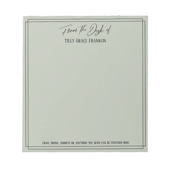 Handwriting From the Desk of Simple Elegant Sage Notepad (Front)