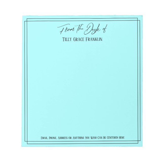 Handwriting From the Desk of Simple Light Aqua Notepad (Front)