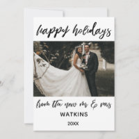 Handwriting Happy Holidays from New Mr & Mrs Photo