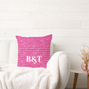Handwriting Love Story Couple INITIALS Preppy Fun Throw Pillow