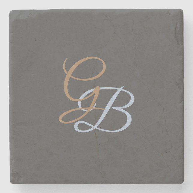 Handwriting modern plain monogram minimalist  stone coaster (Front)