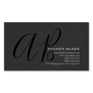 Handwriting Monogram Custom Grey Black Custom  Magnetic Business Card