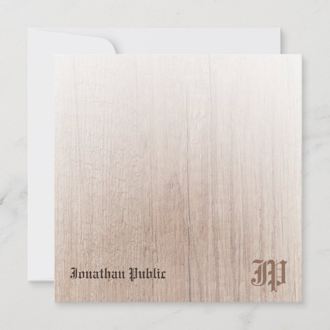 Handwriting Monogram Personalized Wood Look Card (Front)