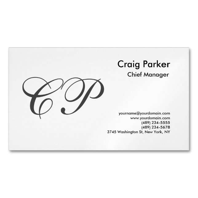 Handwriting Monogram Professional Plain Simple Magnetic Business Card (Front)