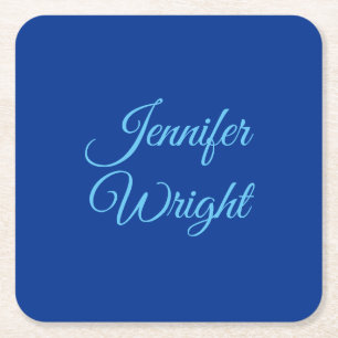 Handwriting Name Classical Plain Air Force Blue Square Paper Coaster