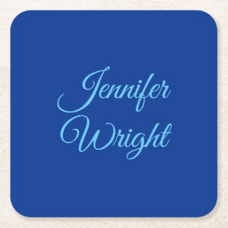 Handwriting Name Classical Plain Air Force Blue Square Paper Coaster