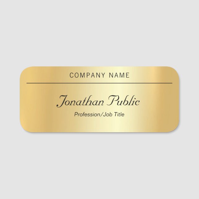 Handwriting Name Modern Elegant Gold Glamour Tag (Front)