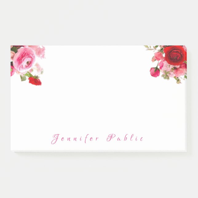 Handwriting Name Text Watercolor Roses Elegant Post-it Notes (Front)