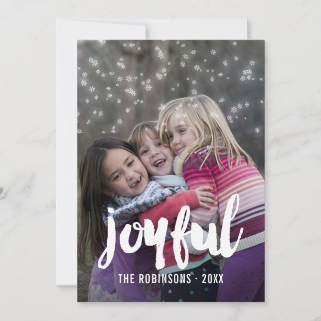 Handwriting overlay Snow Christmas Family photo Holiday Card (Front)