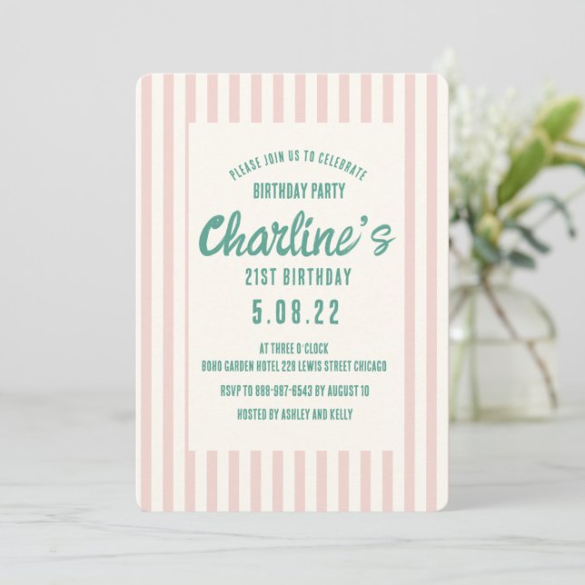 Handwriting Pastel Retro 21St Birthday Party Invitation (Creator Uploaded)