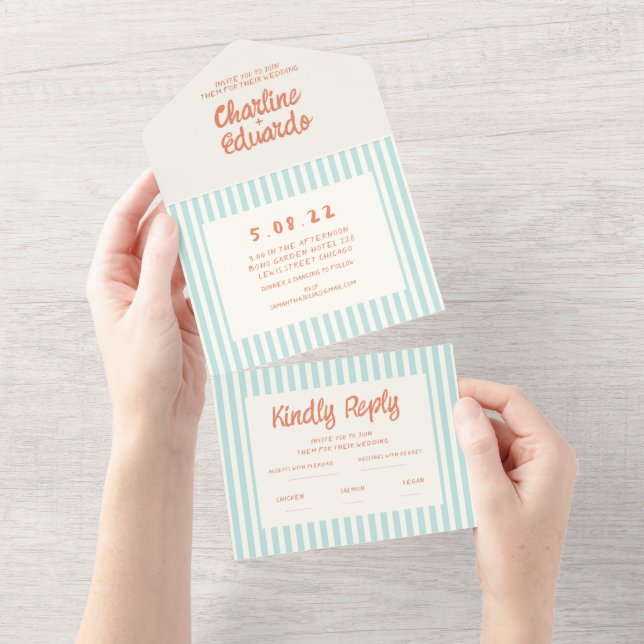 Handwriting Pastel Retro Wedding All In One Invitation (Tearaway)
