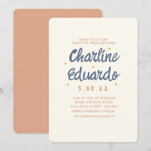Handwriting Pastel Retro Wedding invitation Card