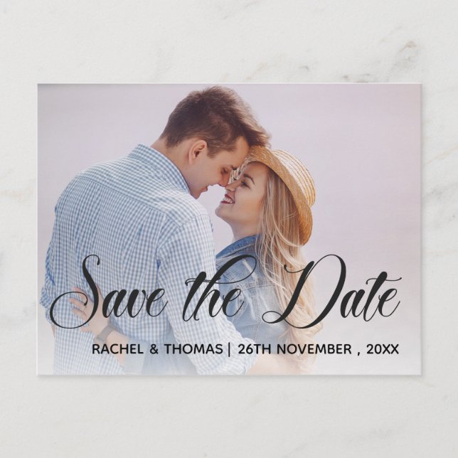 Handwriting Photo Wedding Save the Date Postcard (Front)