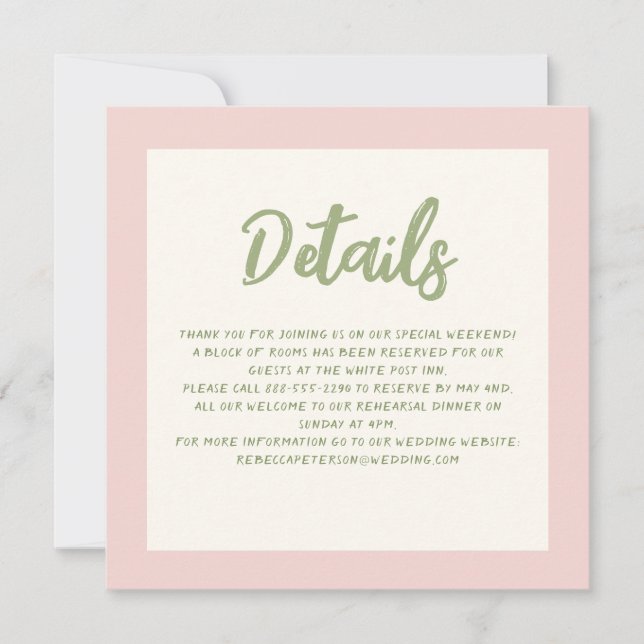 Handwriting Pinky Pastel Retro Wedding Details Invitation (Front)