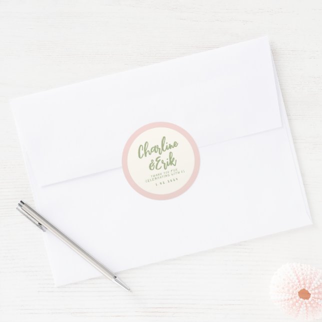 Handwriting Pinky RetroWedding Rectangular Sticker (Envelope)