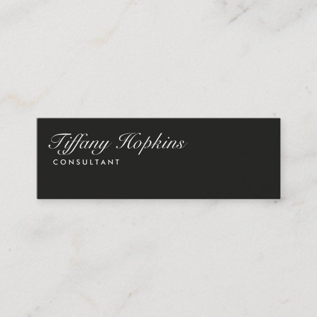 Handwriting Plain Dark Grey Modern Slim Feminine Mini Business Card (Front)