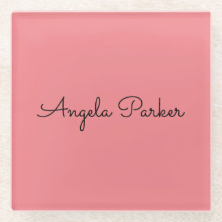 Handwriting Plain Simple Pink Professional Modern Glass Coaster