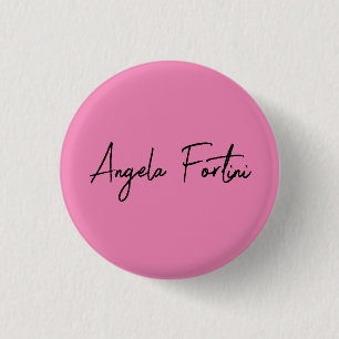 Handwriting Plain Simple Pink Professional Name 1 Inch Round Button