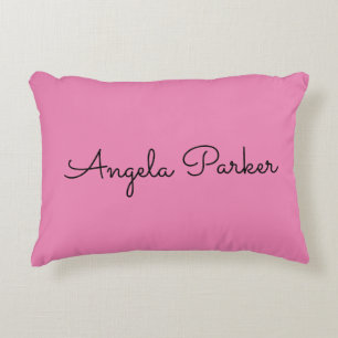 Handwriting Plain Simple Pink Professional Name Accent Pillow