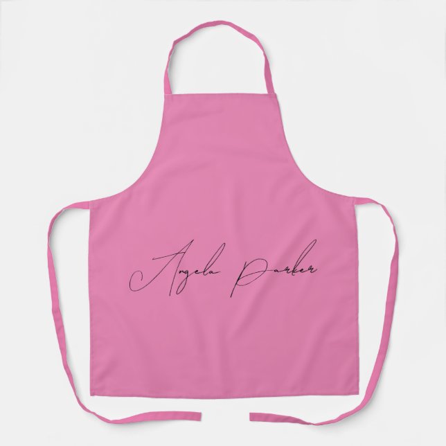 Handwriting Plain Simple Pink Professional Name Apron (Front)
