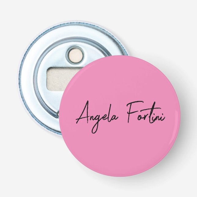 Handwriting Plain Simple Pink Professional Name Bottle Opener (Front)