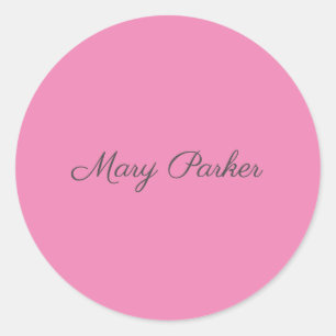 Handwriting Plain Simple Pink Professional Name Classic Round Sticker