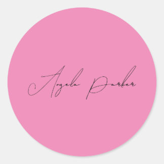 Handwriting Plain Simple Pink Professional Name Classic Round Sticker