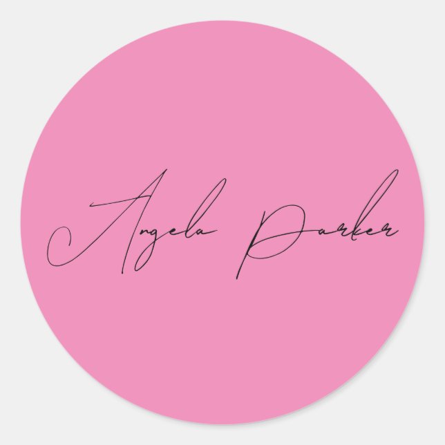 Handwriting Plain Simple Pink Professional Name Classic Round Sticker (Front)