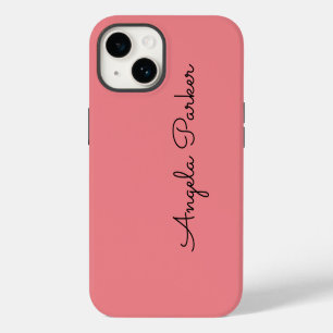Handwriting Plain Simple Pink Professional Name iPhone 14 Case
