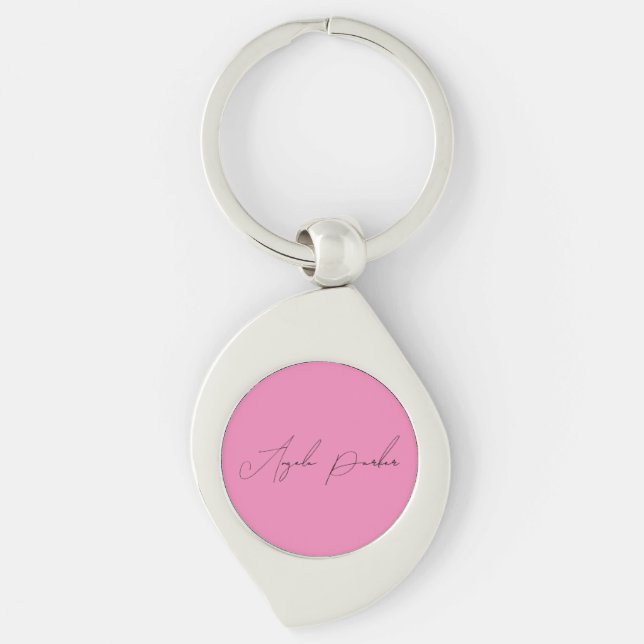 Handwriting Plain Simple Pink Professional Name Keychain (Front)