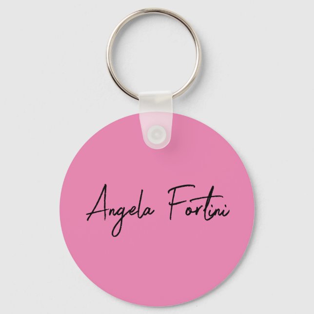 Handwriting Plain Simple Pink Professional Name Keychain (Front)