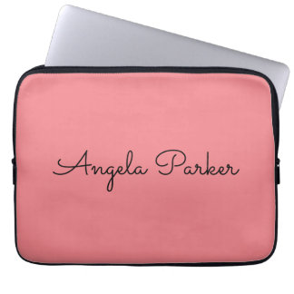 Handwriting Plain Simple Pink Professional Name Laptop Sleeve