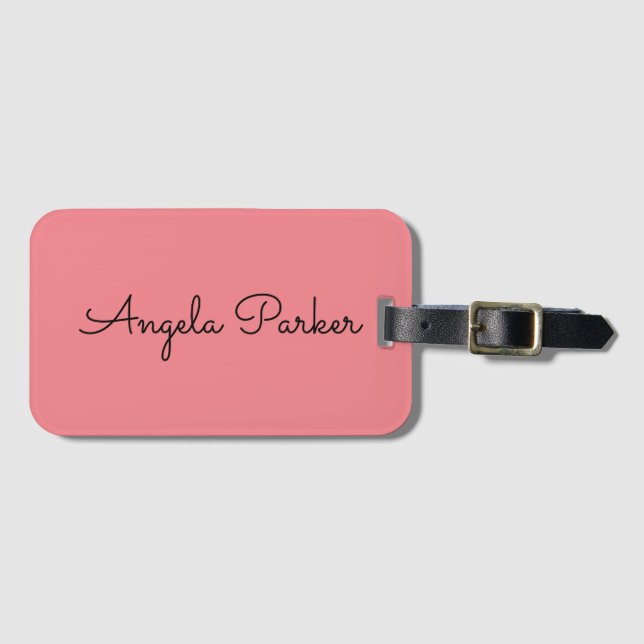 Handwriting Plain Simple Pink Professional Name Luggage Tag (Front Horizontal)