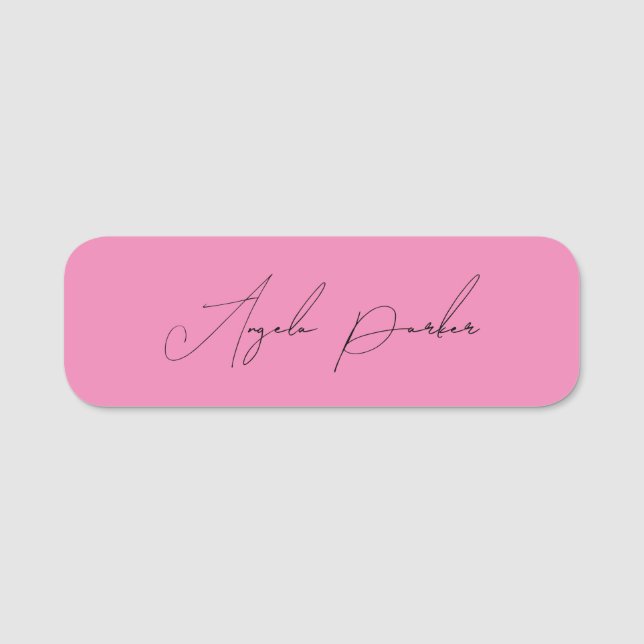 Handwriting Plain Simple Pink Professional Name Name Tag (Front)
