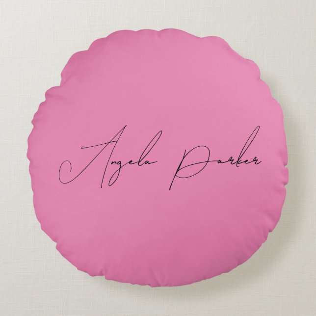 Handwriting Plain Simple Pink Professional Name Round Pillow (Front)