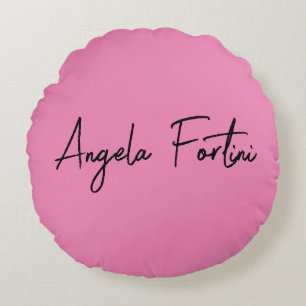 Handwriting Plain Simple Pink Professional Name Round Pillow