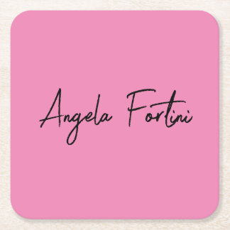Handwriting Plain Simple Pink Professional Name Square Paper Coaster