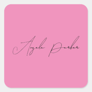 Handwriting Plain Simple Pink Professional Name Square Sticker