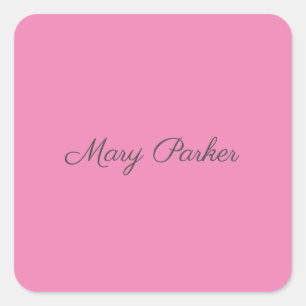 Handwriting Plain Simple Pink Professional Name Square Sticker