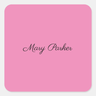 Handwriting Plain Simple Pink Professional Name Square Sticker