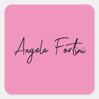 Handwriting Plain Simple Pink Professional Name Square Sticker