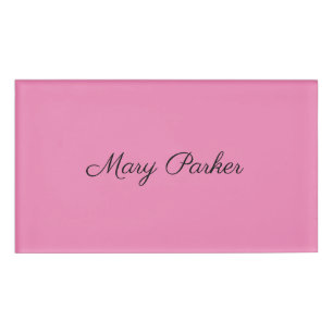 Handwriting Plain Simple Pink Professional Name Tag