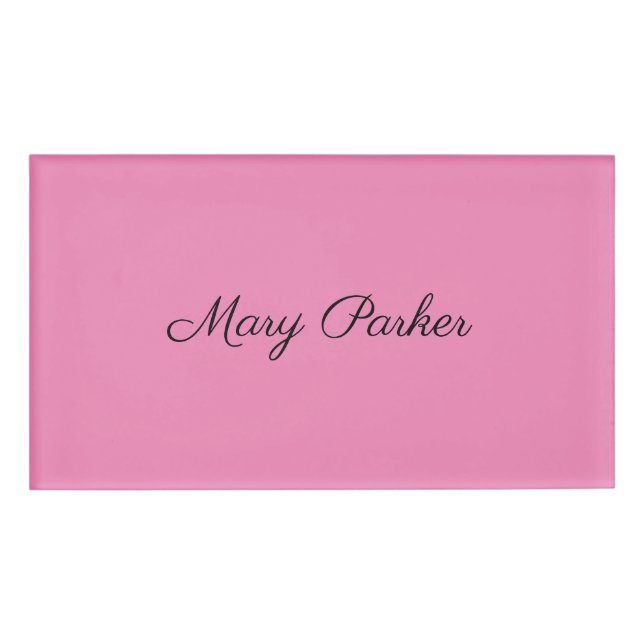 Handwriting Plain Simple Pink Professional Name Tag (Front)